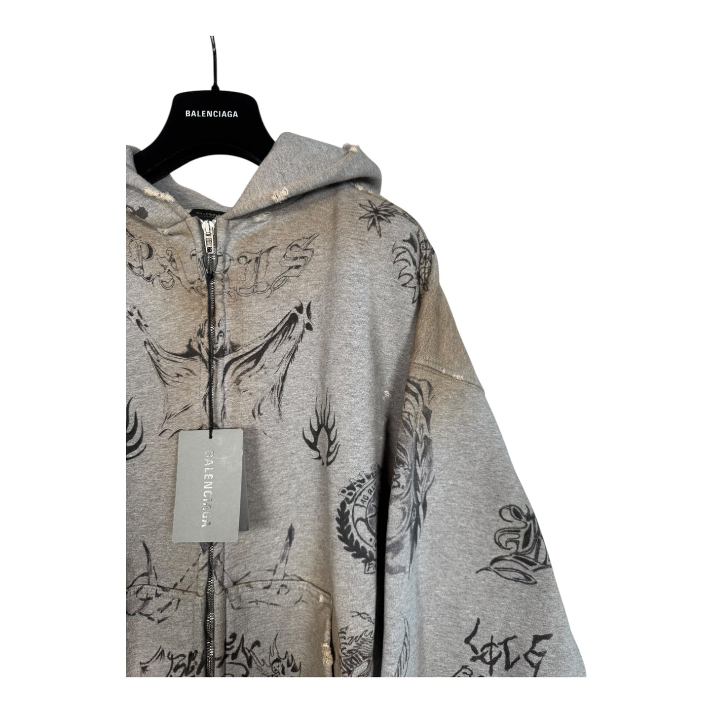 Balenciaga Distressed Tattoo Zip-Up Hoodie