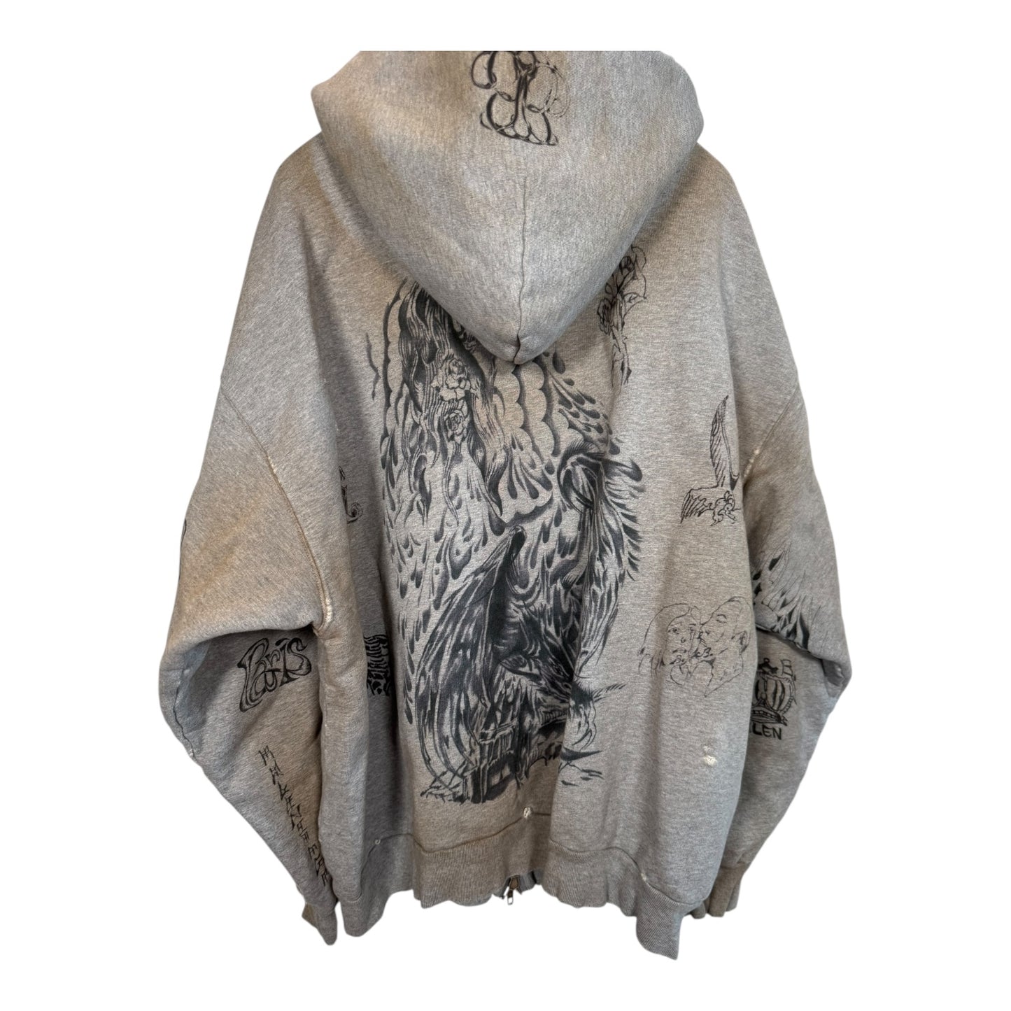 Balenciaga Distressed Tattoo Zip-Up Hoodie