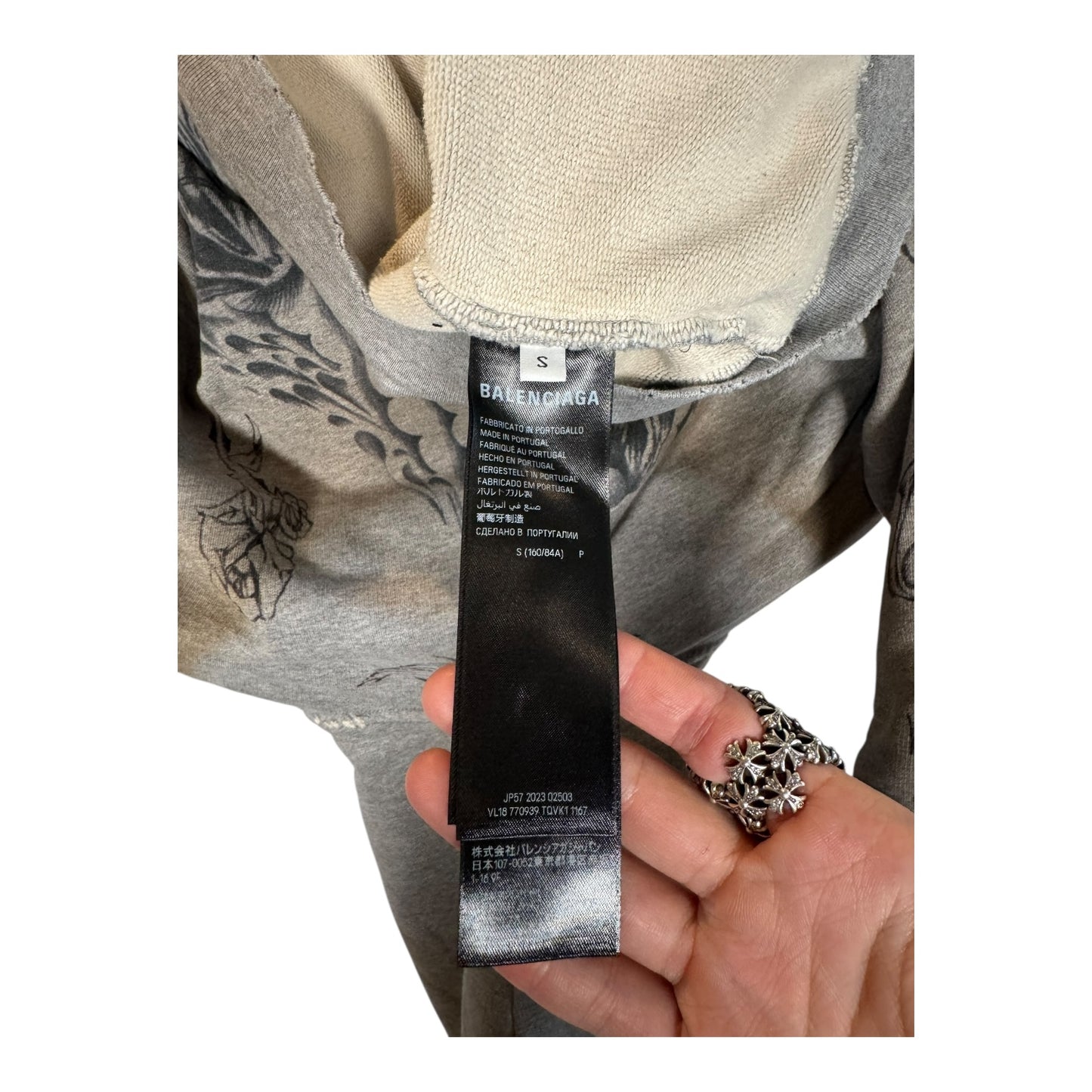 Balenciaga Distressed Tattoo Zip-Up Hoodie