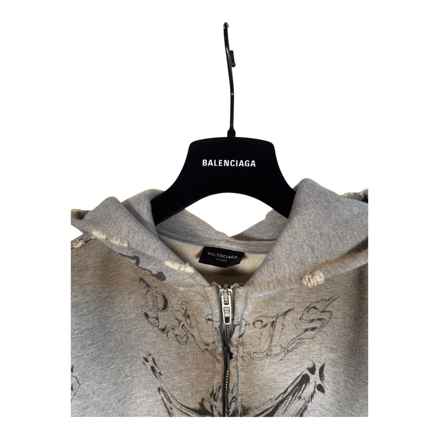 Balenciaga Distressed Tattoo Zip-Up Hoodie