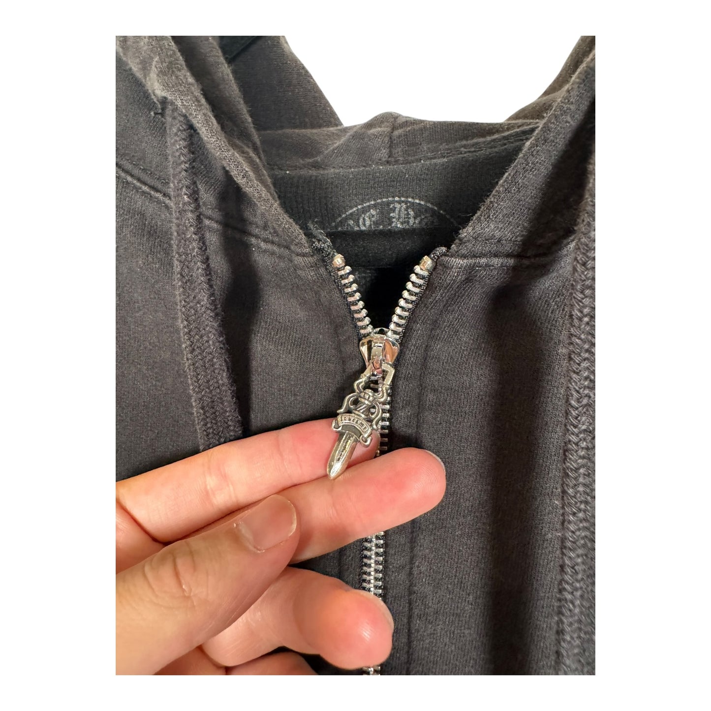 Chrome Hearts Vintage Thermal Vertical Logo Zip-Up Hoodie