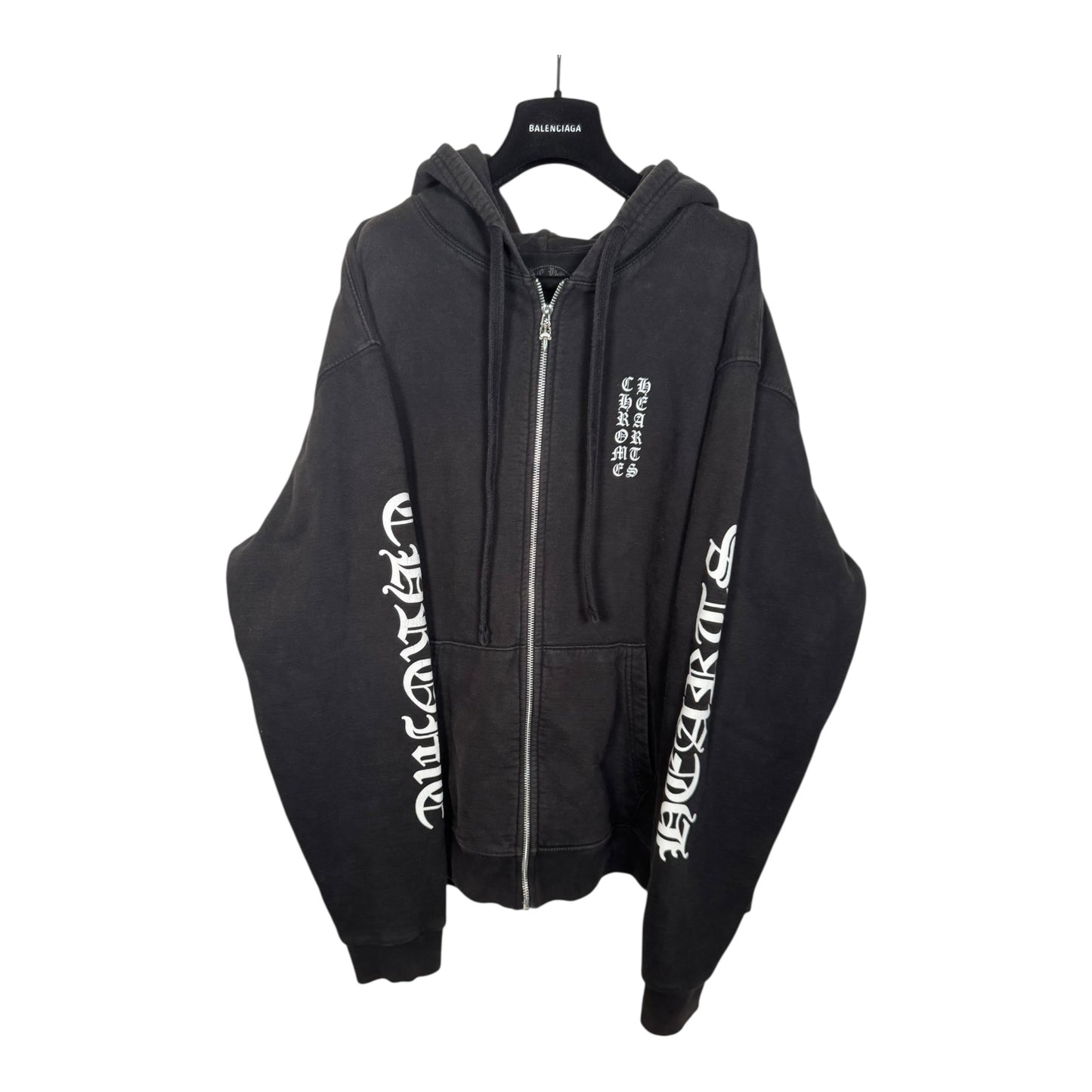 Chrome Hearts Vintage Thermal Vertical Logo Zip-Up Hoodie