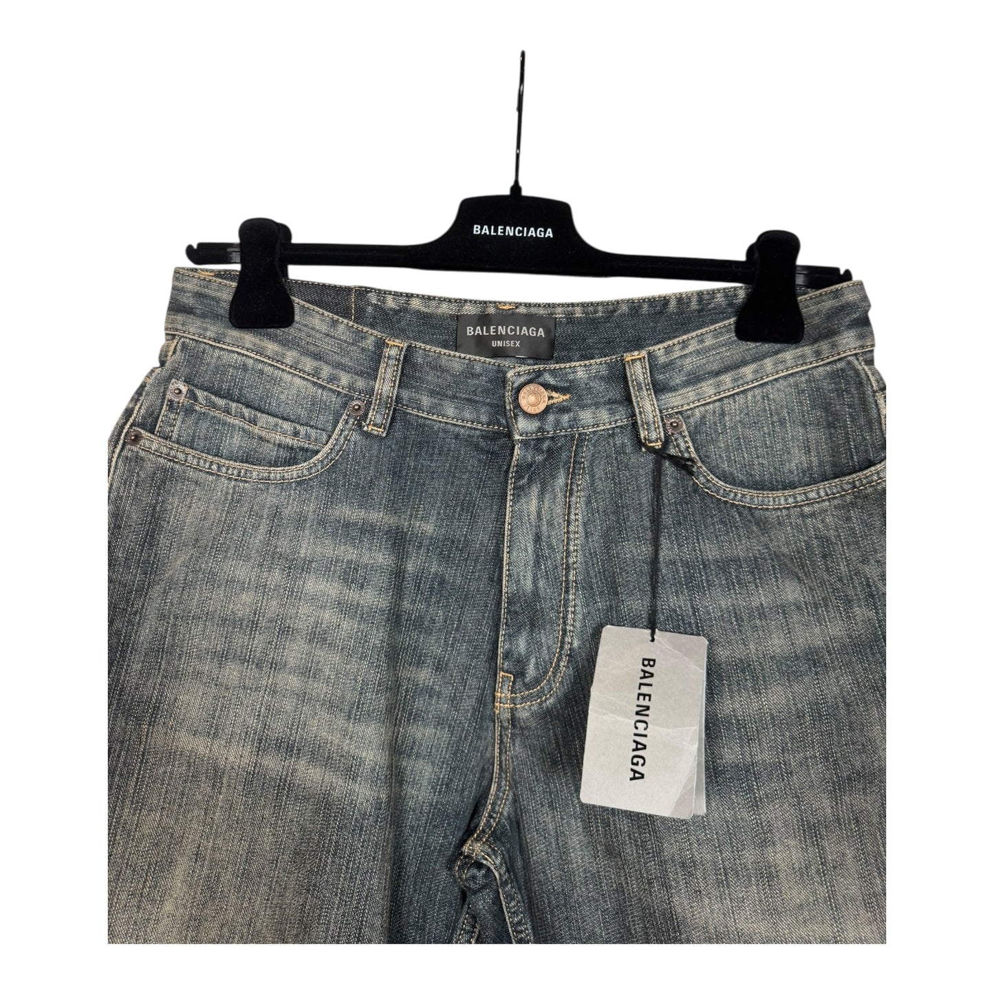 Balenciaga Distressed Indigo Ring Denim Shorts
