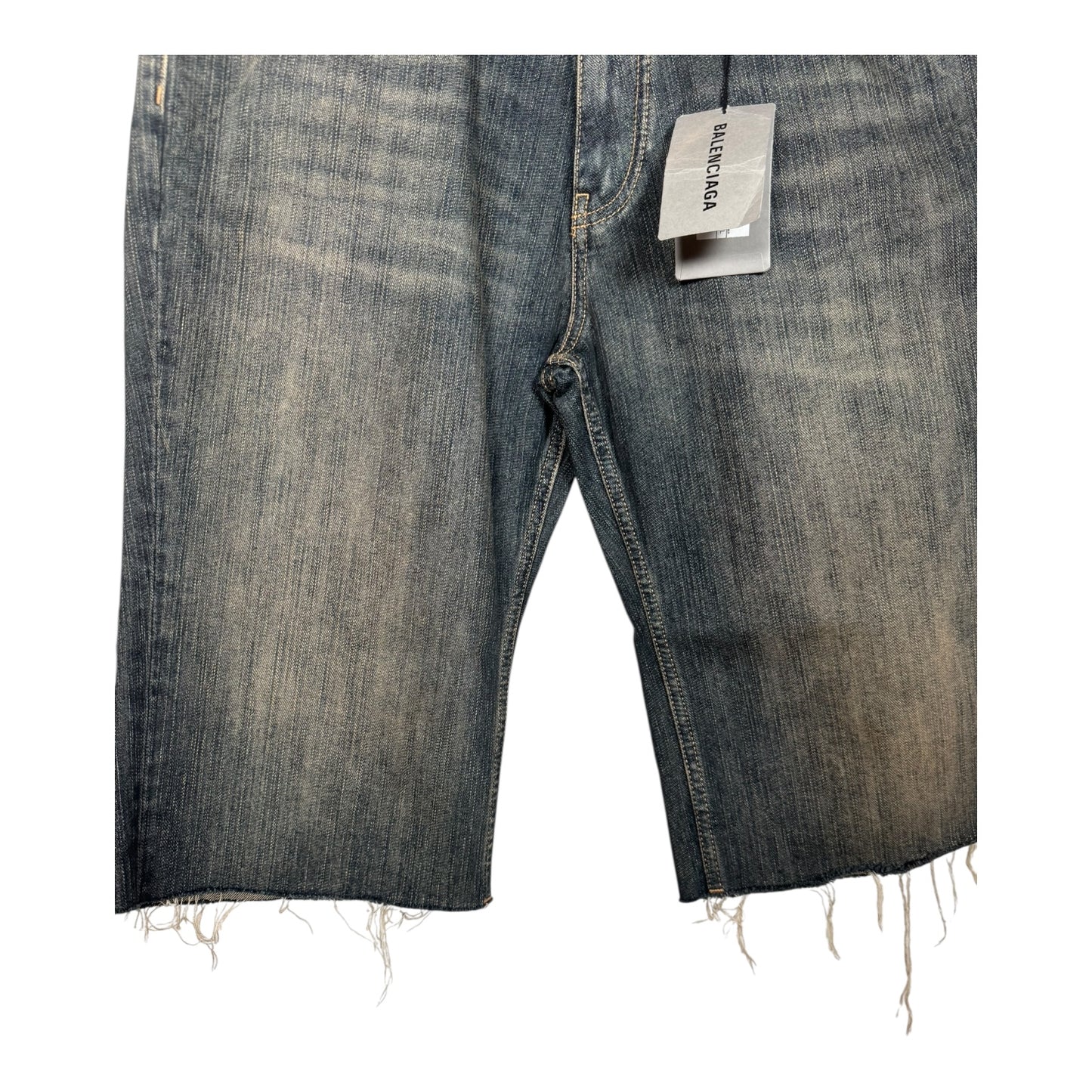 Balenciaga Distressed Indigo Ring Denim Shorts