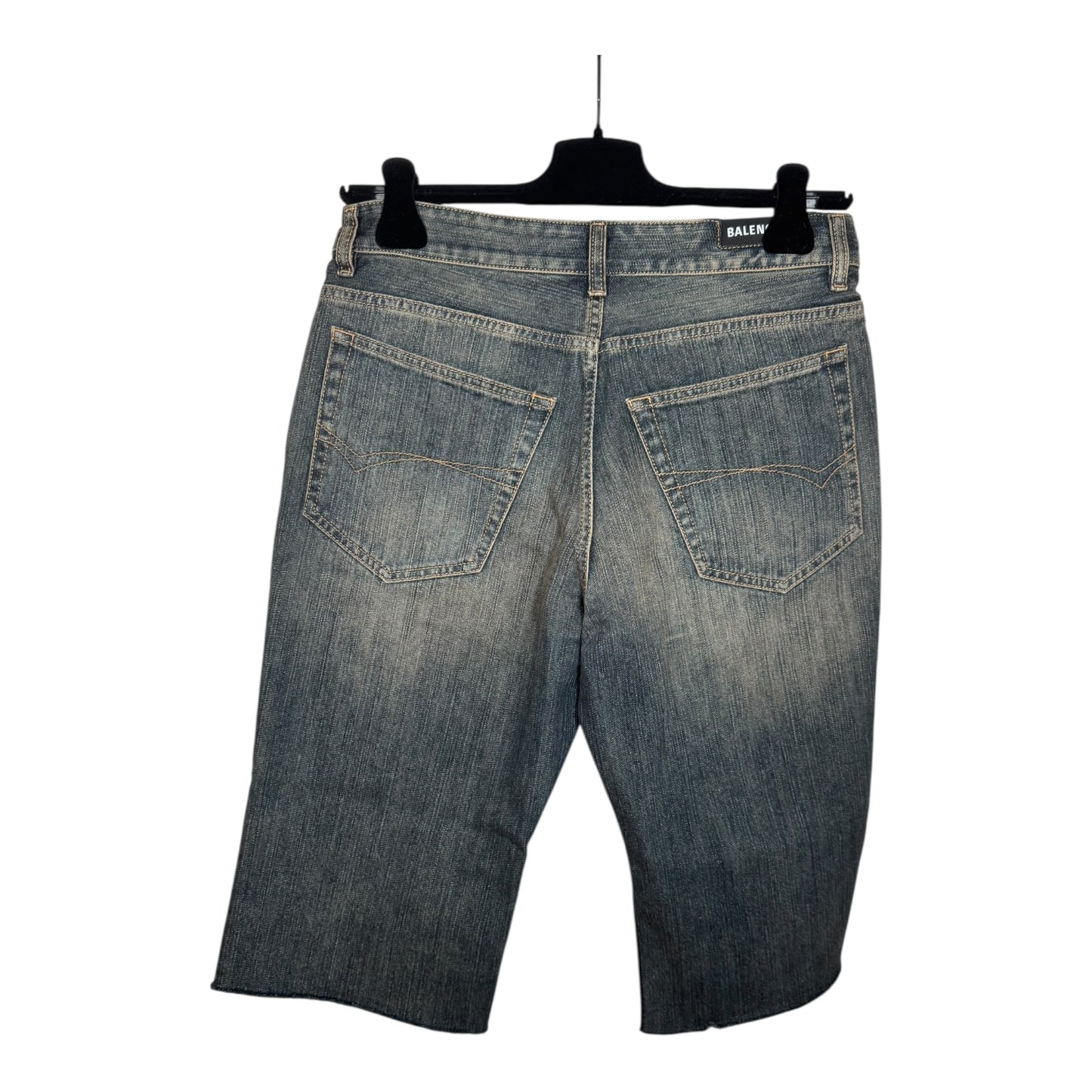 Balenciaga Distressed Indigo Ring Denim Shorts