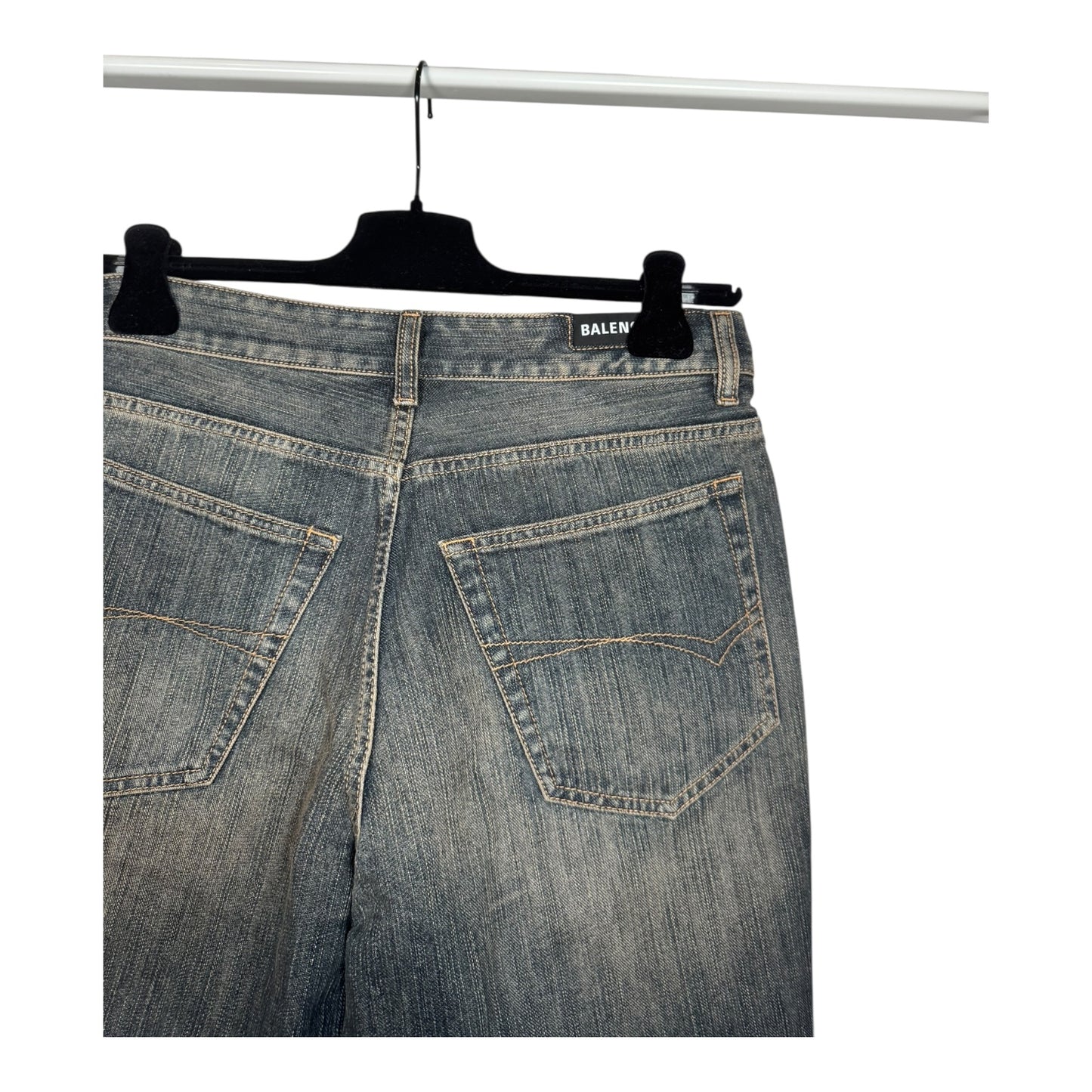 Balenciaga Distressed Indigo Ring Denim Shorts